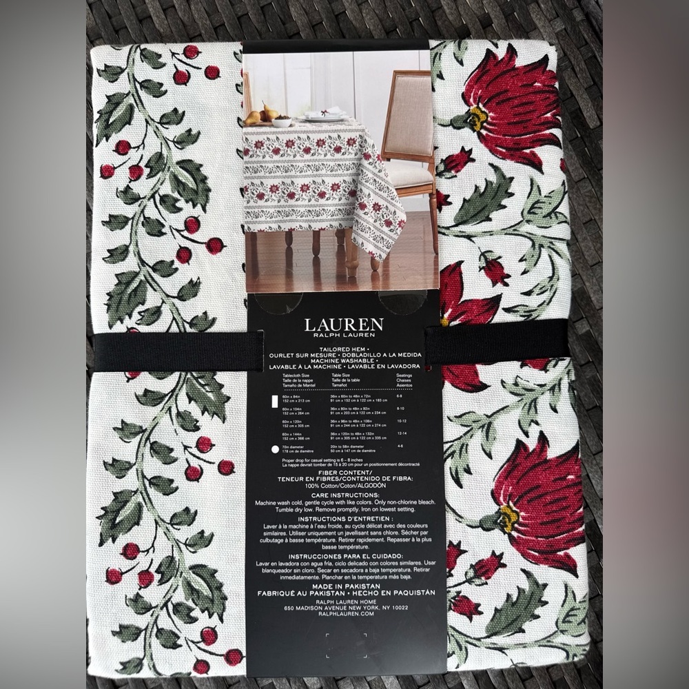 Lauren Ralph Lauren Red and Green Floral Tablecloth - Picture 2 of 2